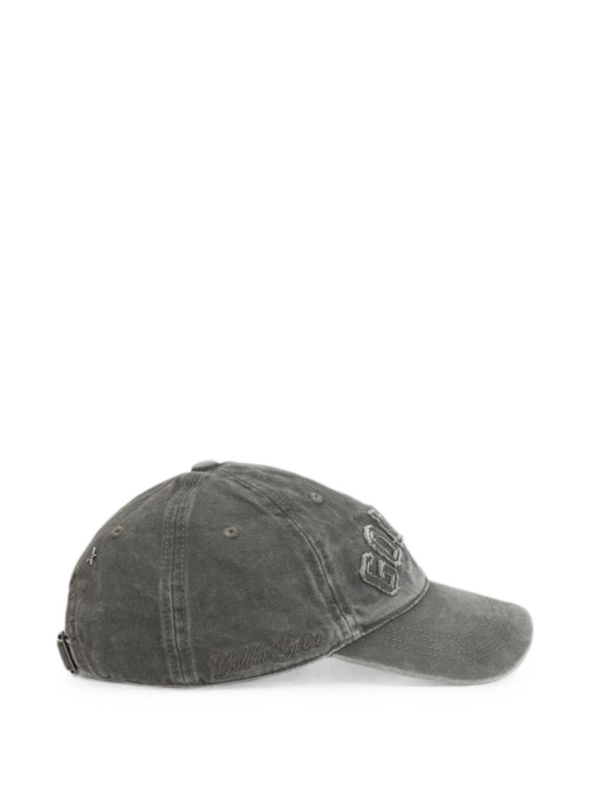 Golden Goose Grey Distressed Embroidery Cotton Hat