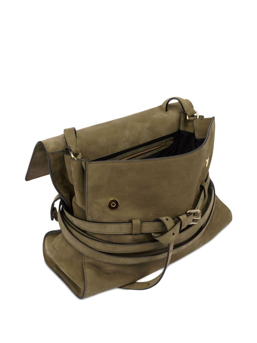Moschino Olive Green Structured Foldover Magnetic Bag