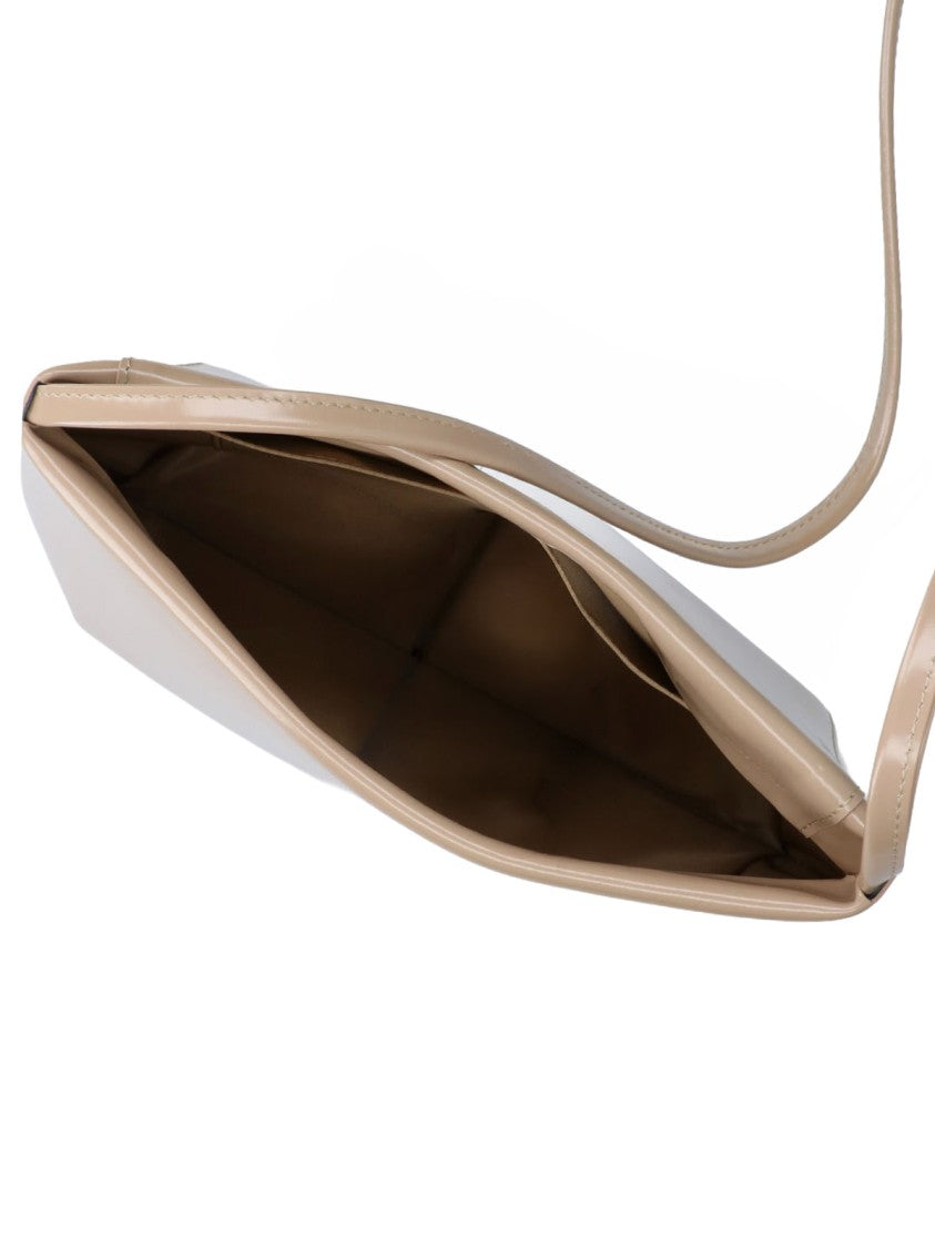 Fane Beige Loge Glossy Leather Shoulder Bag