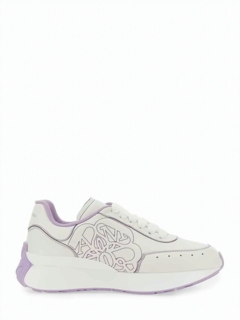 Alexander Mcqueen White Sneakers With Lavender Accents And Artistic Design
