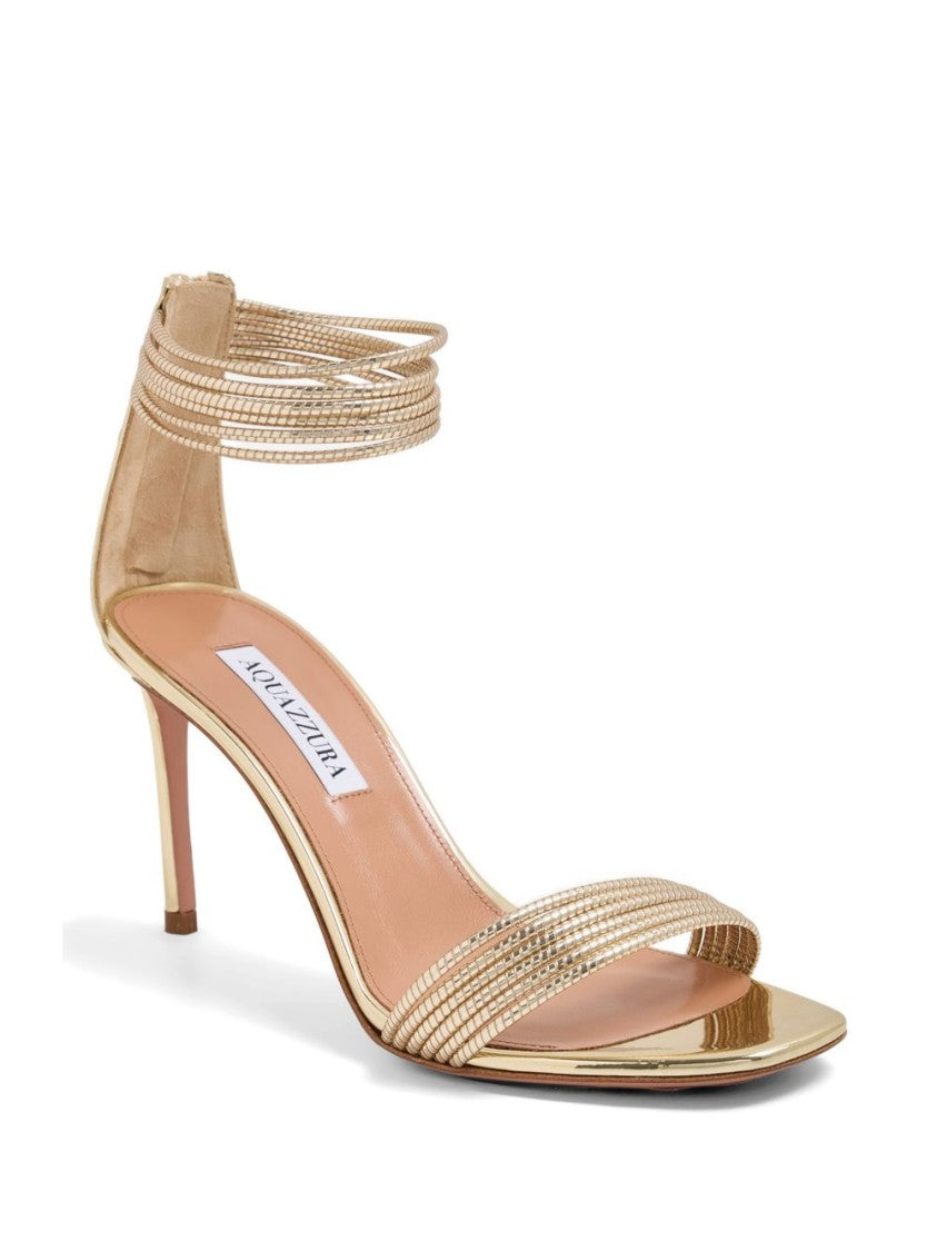 Aquazzura Gold Tone Metallic Wrapped Ankle Sandals