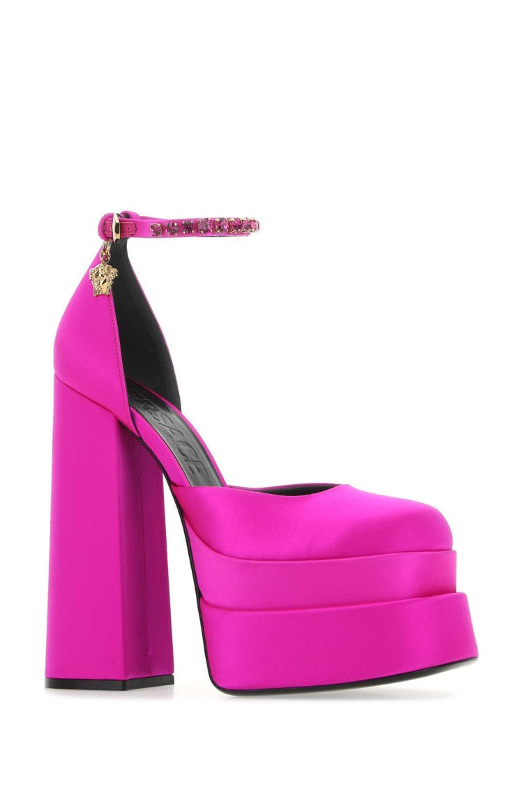 Versace Fuchsia Satin Medusa Aevitas Pumps