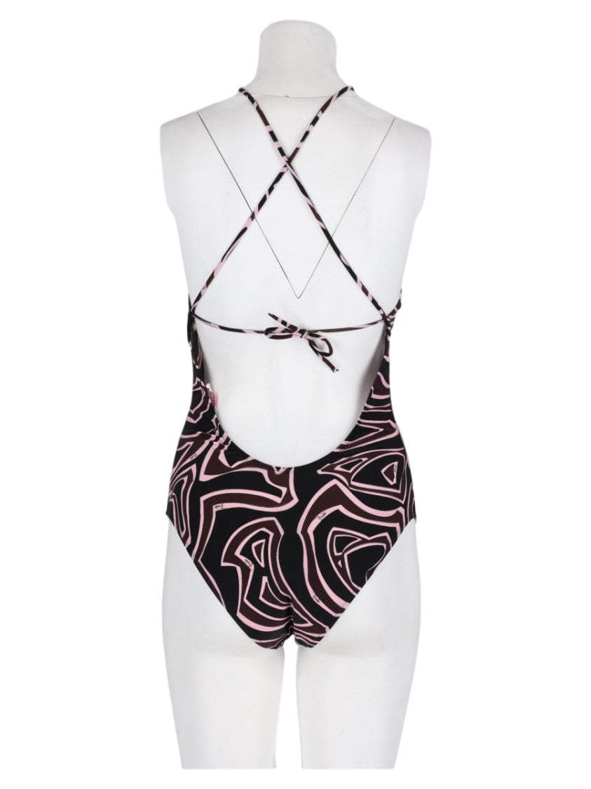 Pucci Brown Abstract Crisscross One-Piece Swimsuit
