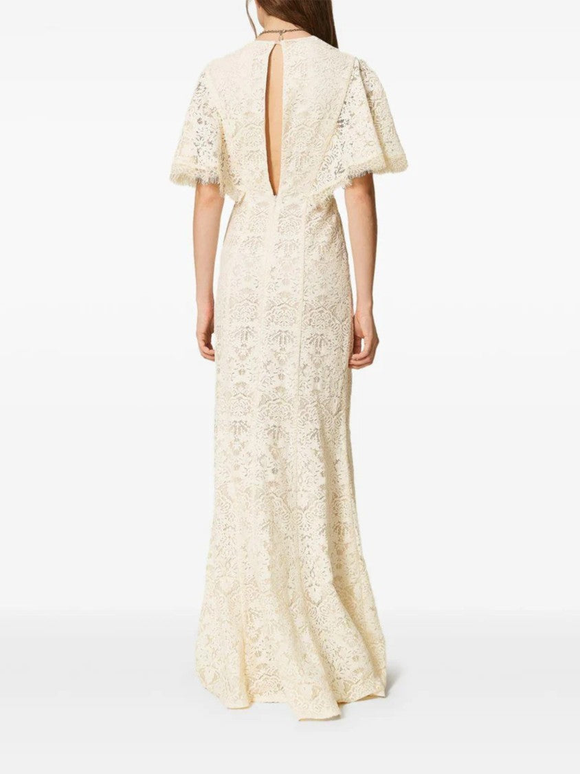 Twin-Set Lace Maxi Dress With Floral Pattern