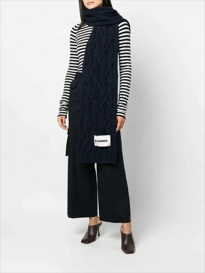 Jil Sander Deep Navy Cashmere Scarf With Subtle Cable Knit