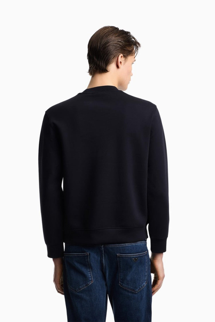 Emporio Armani Blue Tonal Embroidered Logo Cotton-Blend Sweatshirt