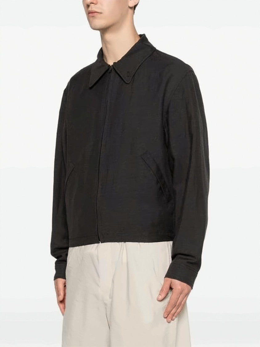 Lemaire Cropped Black Jacket With Classic Collar