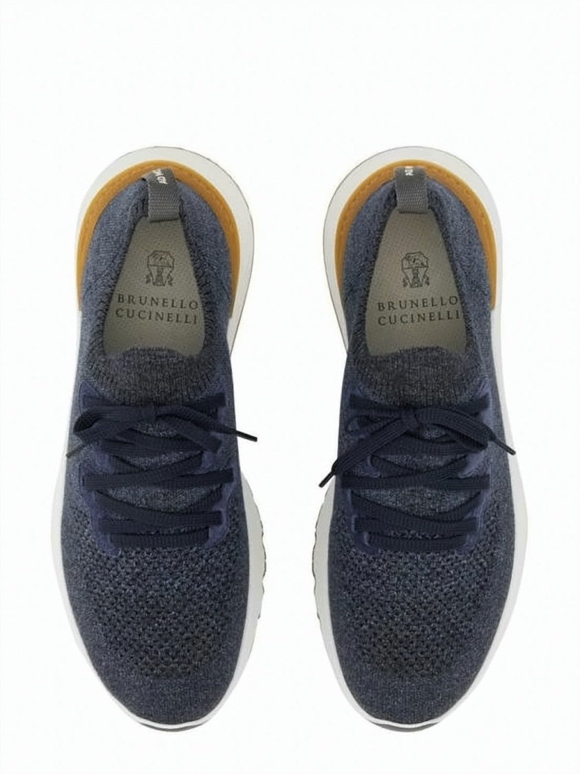 Brunello Cucinelli Deep Blue Knit Runner Sneakers With Gum Rubber Outsole