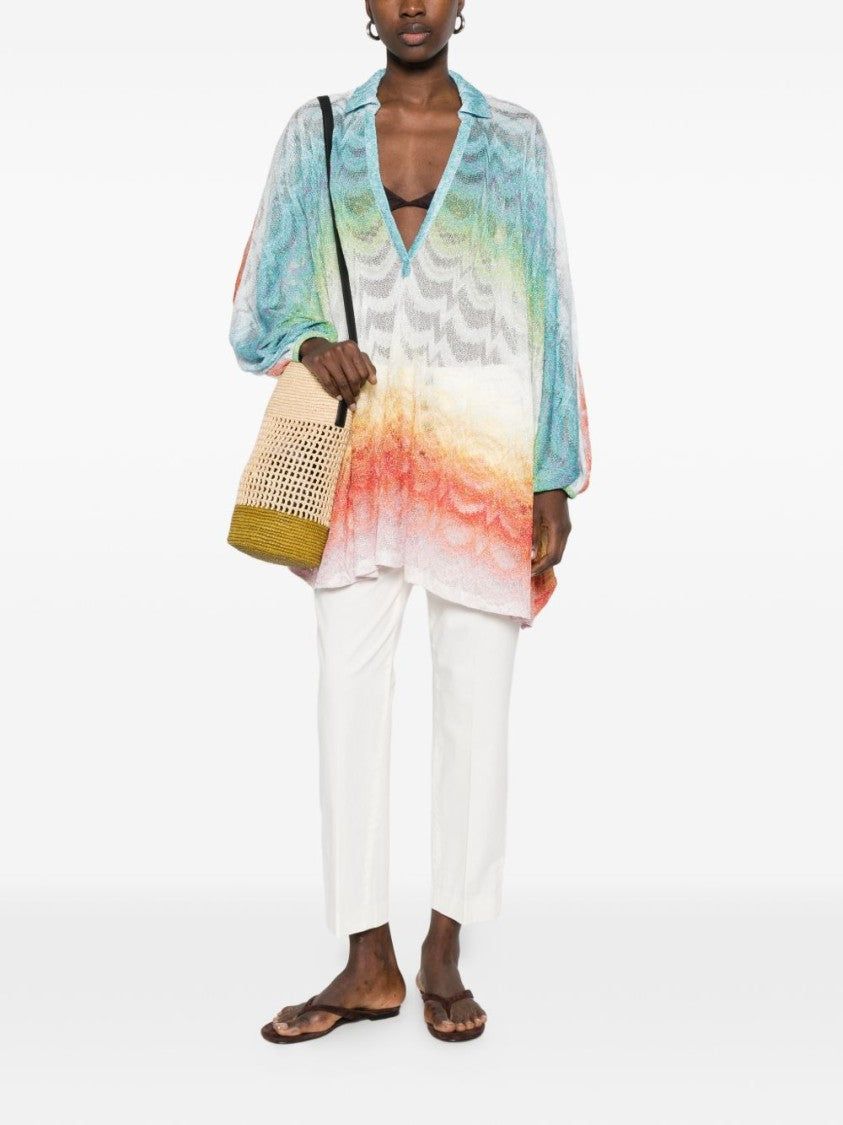 Missoni Gradient V-Neck Long-Sleeved Shirt With Textured Knit