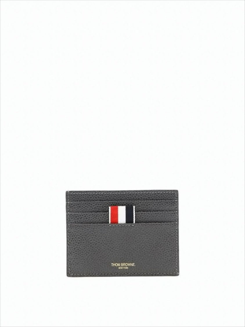 Thom Browne Textured Cowhide Leather Cardholder With Striped Tab