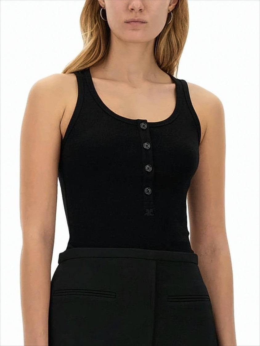 Courrèges Scoop Neck Fitted Tank Top With Button Placket