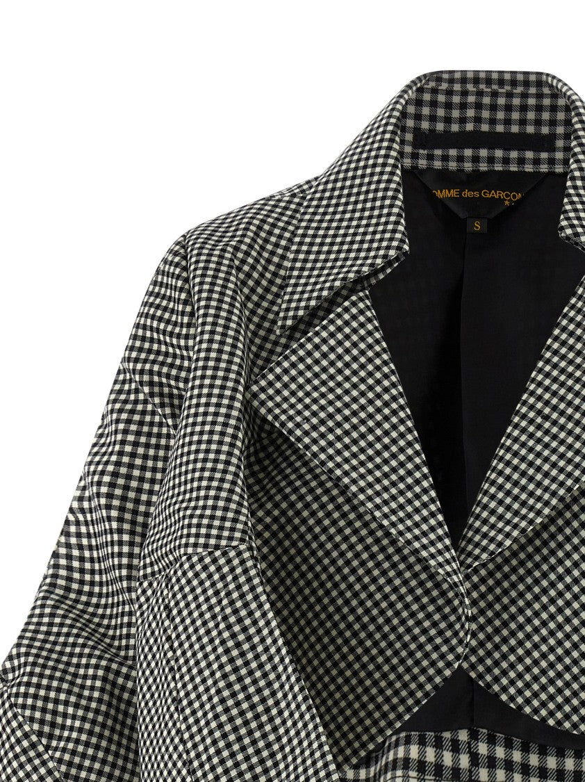 Comme Des Garçons Vichy Patterned Wool Shrug With Dramatic Ruffled Sleeves