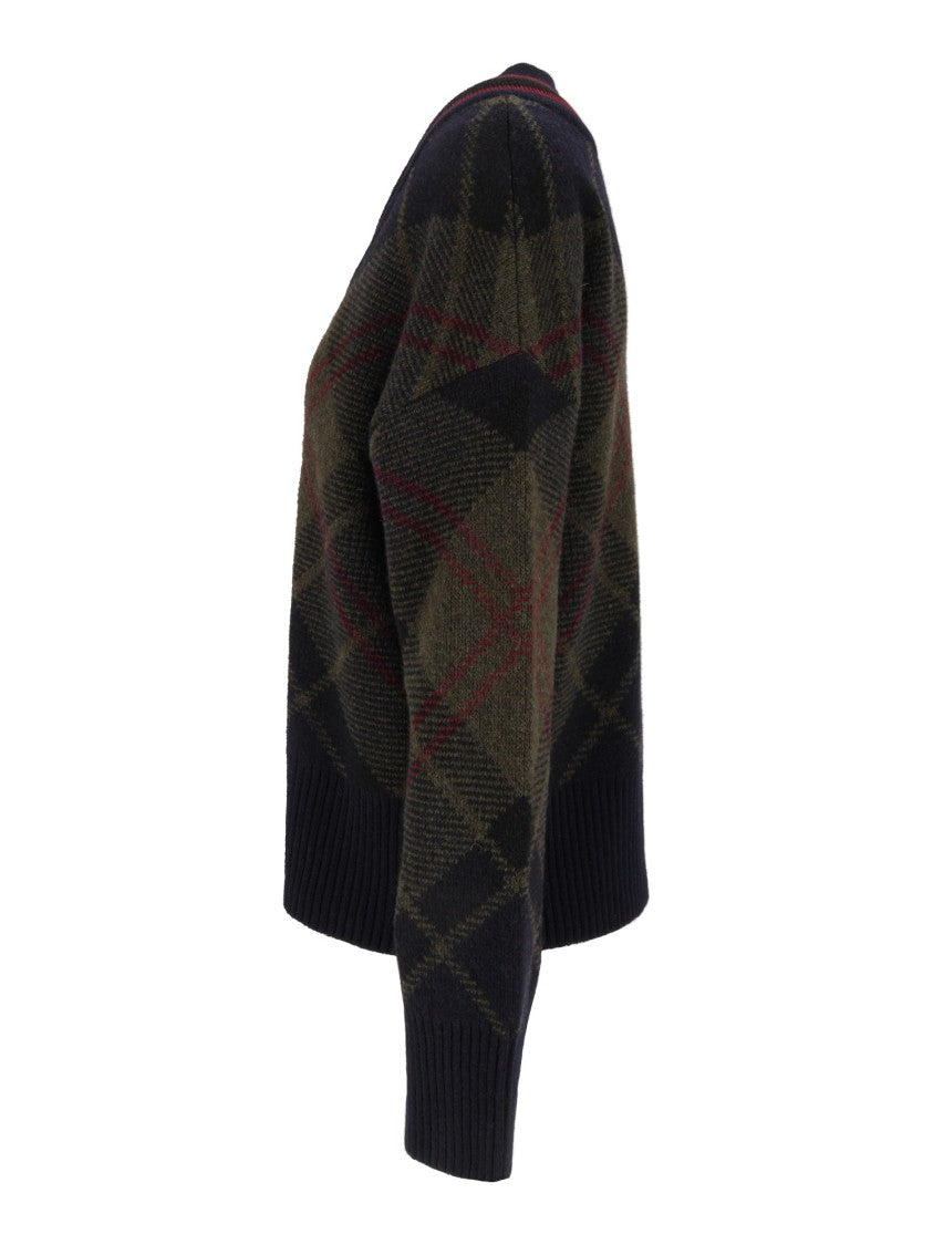 Barbour Tartan Pattern Knitted Jumper With V-Neckline And Ribbed Trim