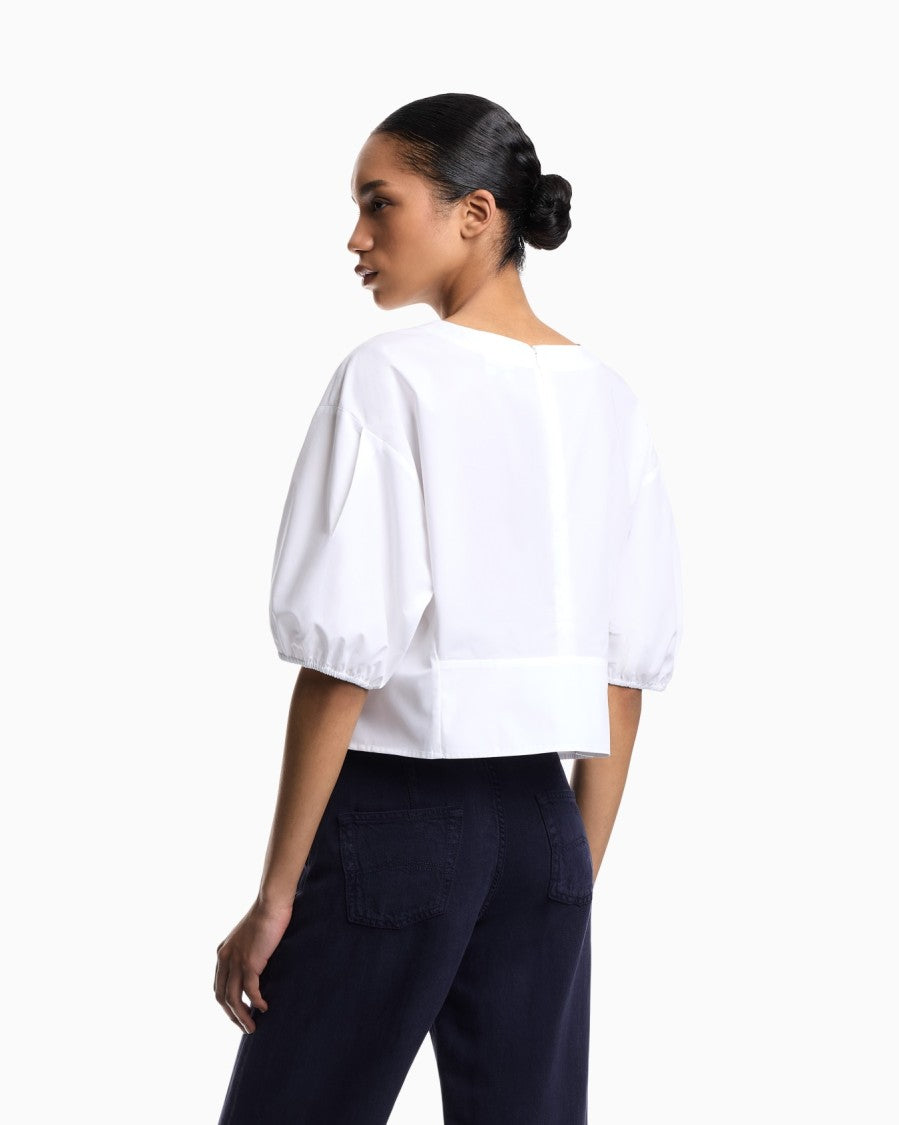 Emporio Armani Poplin Puffed Sleeves Round Neck Blouse