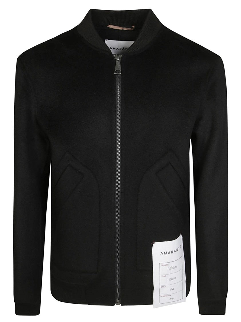 Amaranto Black Bomber Jacket With Ribbed Collar