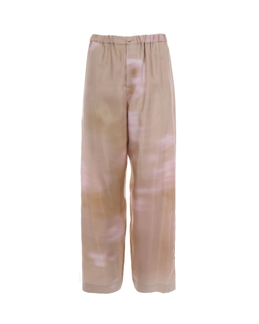 Fabiana Filippi Fluid Silk Twill Pants With Abstract Floral Print