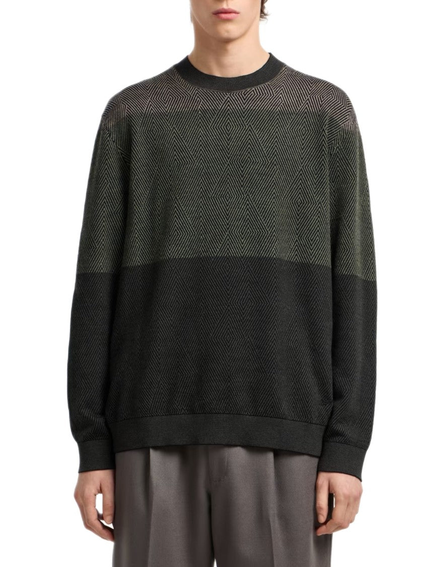 Emporio Armani Dense Jacquard Crew Neck Sweater With Color-Block Design