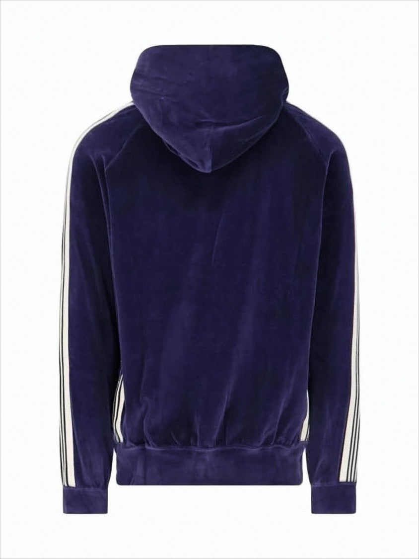 Needles Plush Purple Hooded Sweatshirt With Contrast Stripes
