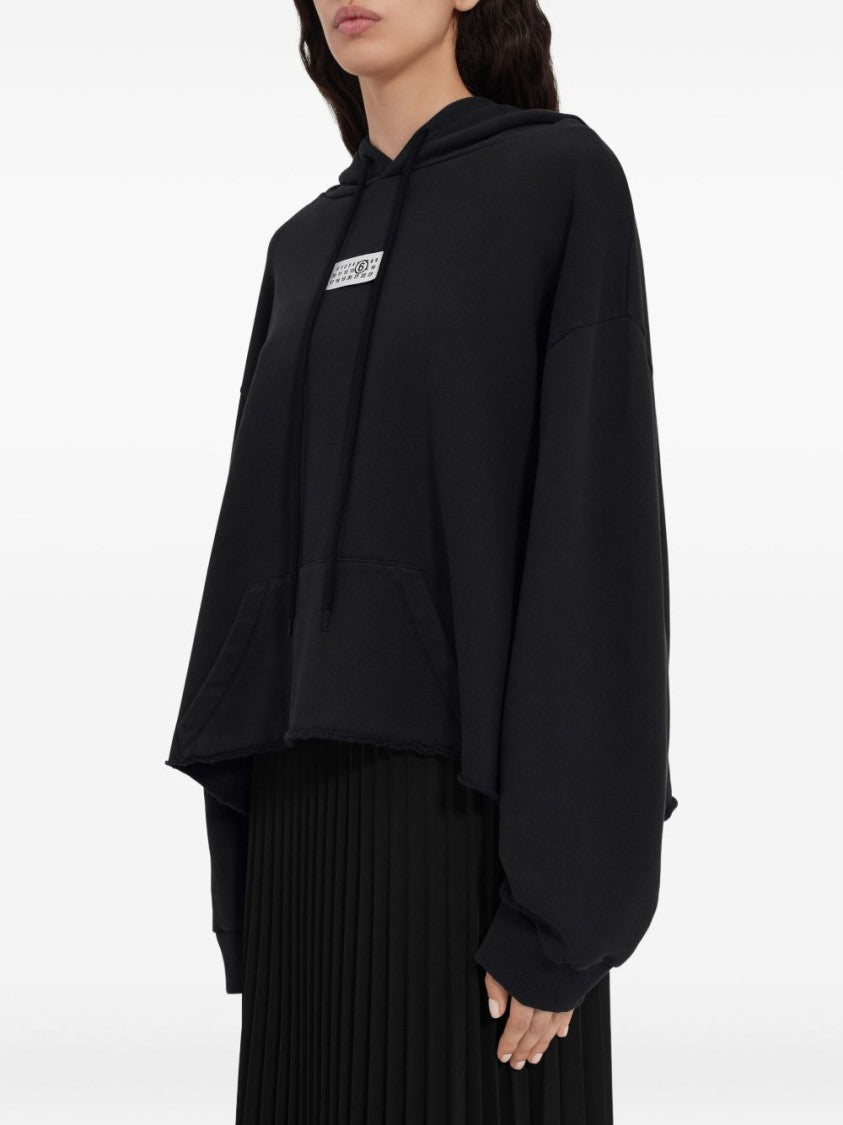 Mm6 By Maison Margiela Black Cropped Raw-Cut Hoodie