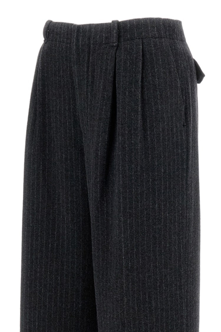 Durazzi Milano Cropped Wide-Leg Trousers With Subtle Pinstripe In Virgin Wool