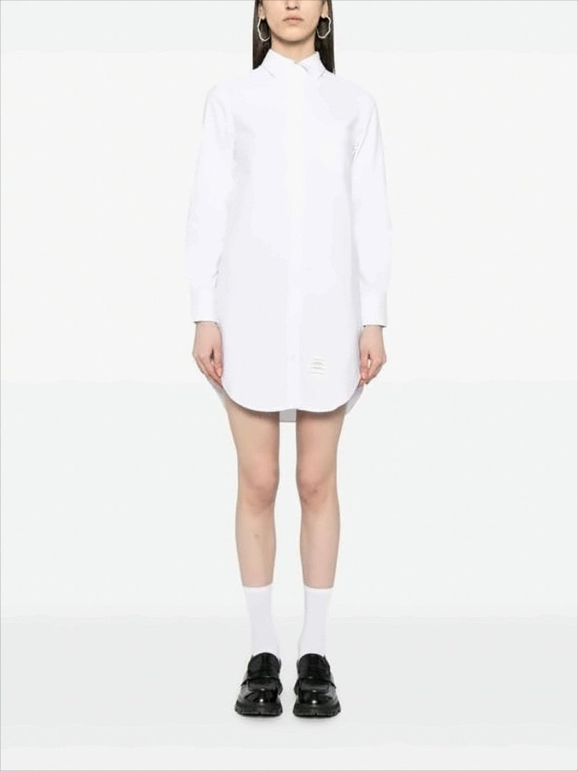 Thom Browne Classic White Midi Dress With Button-Down Front And Pointed Collar