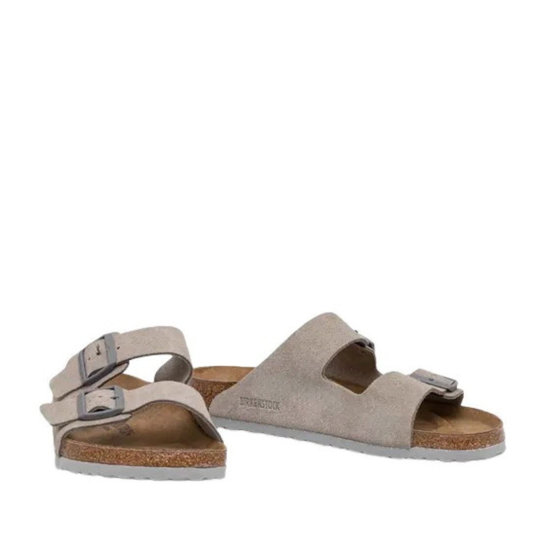 Birkenstock Two-Strap Grey Suede Sandal With Buckles