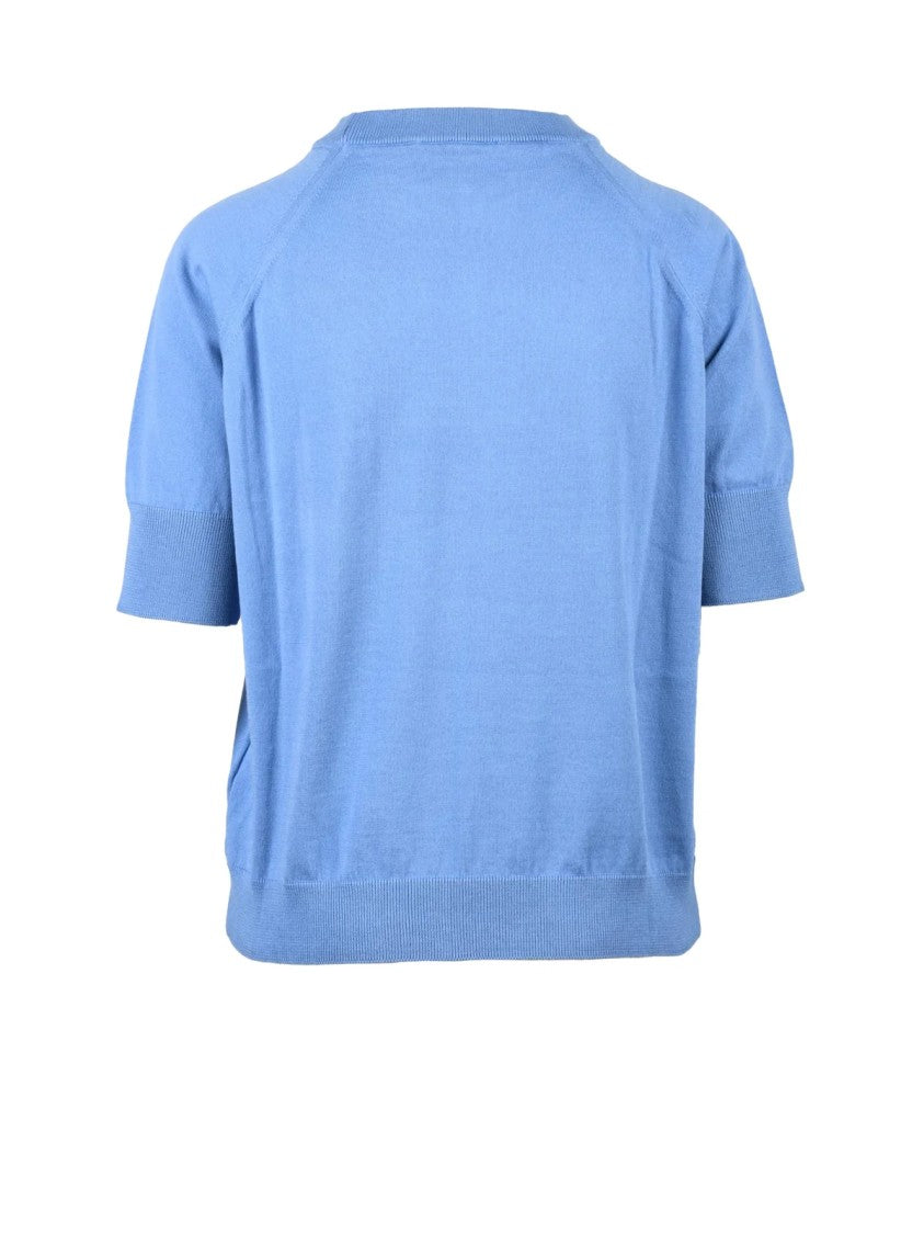 Alpha Studio Blue Cotton Crew Neck Knitwear