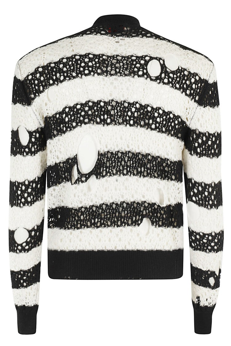 Liberal Youth Ministry Perforated Knit Sweater With Bold Striped Design