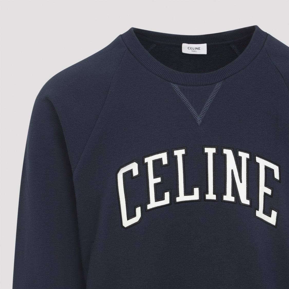 Celine Navy Blue Cotton Sweatshirt With Arched Logo Detail