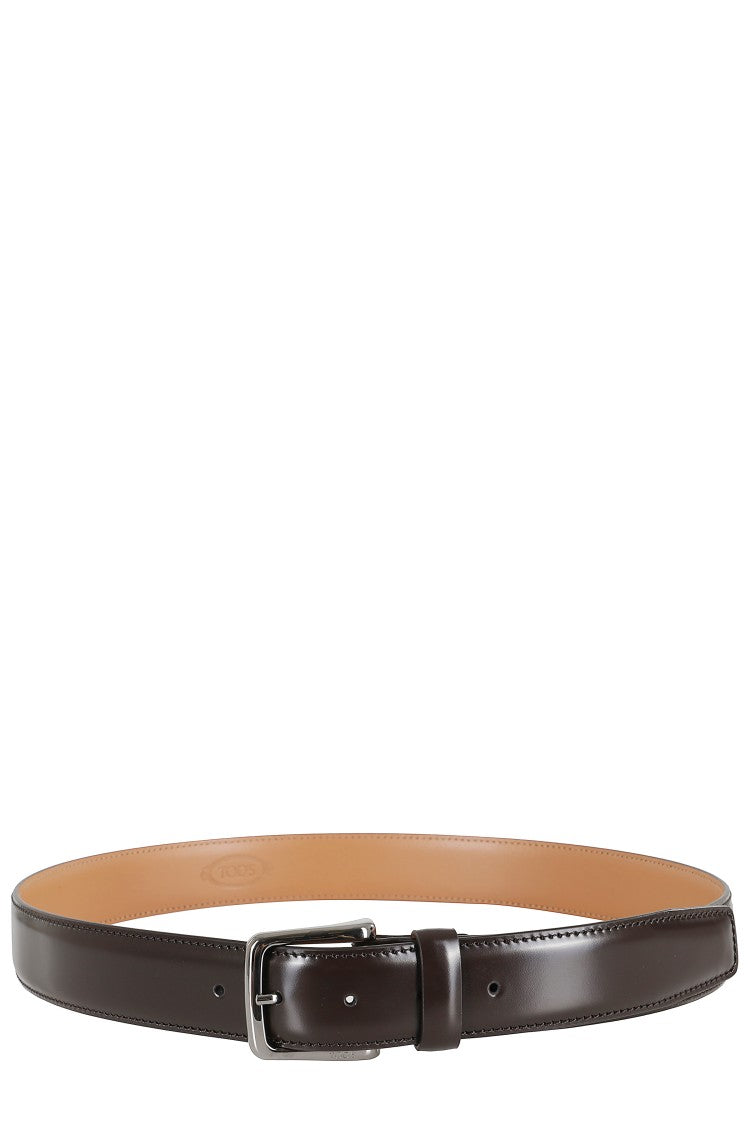 Tod's Polished Dark Brown Leather Belt With Classic Design