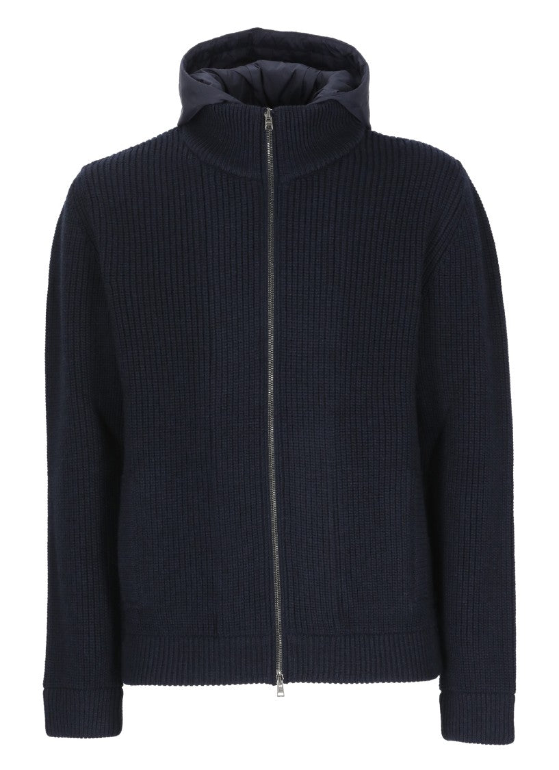 Herno Blue High Neck Wool Cardigan