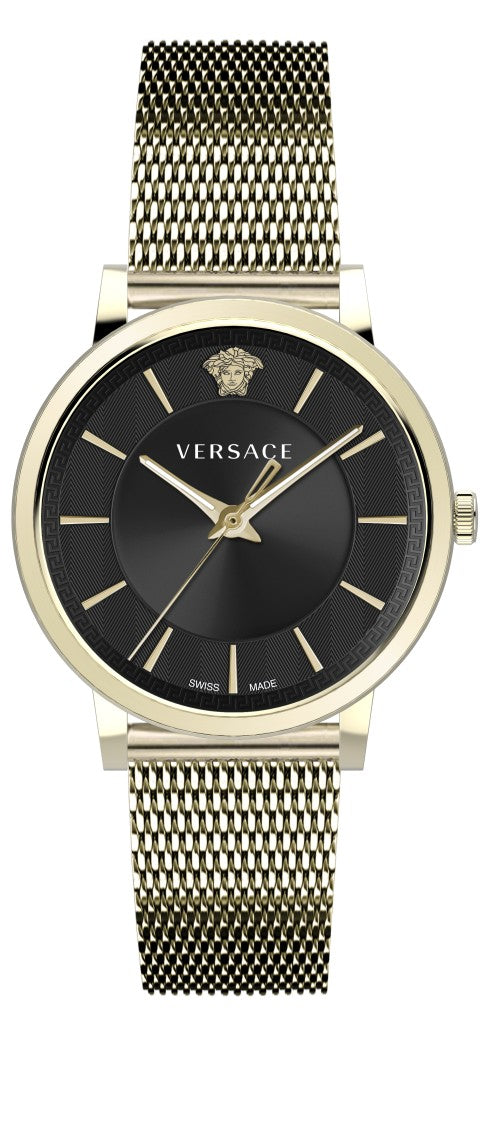 Versace Elegant Gold-Tone Versace V-Circle Watch With Black Dial
