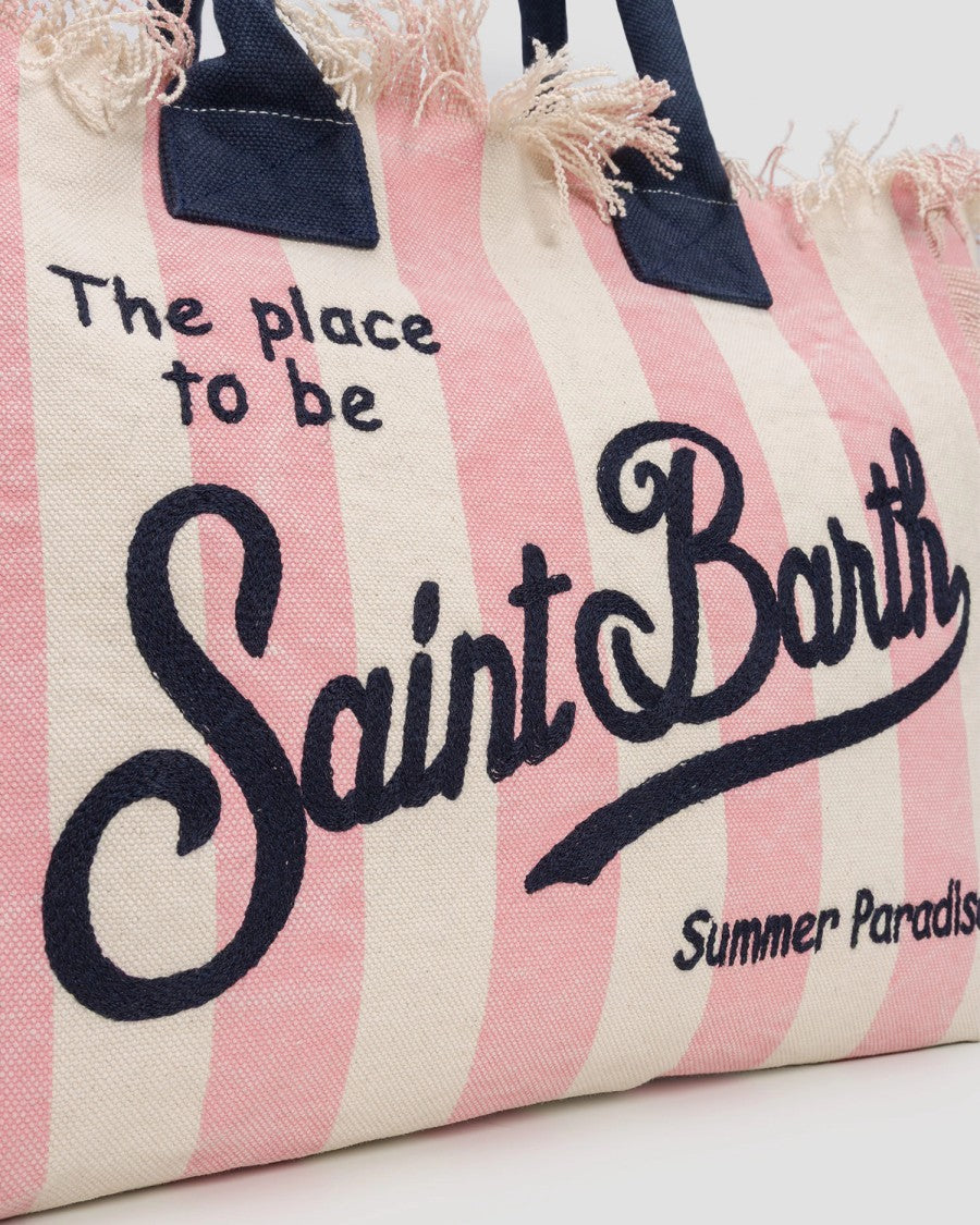 Mc2 Saint Barth Vertical Stripe Tote Bag With Fringed Edges