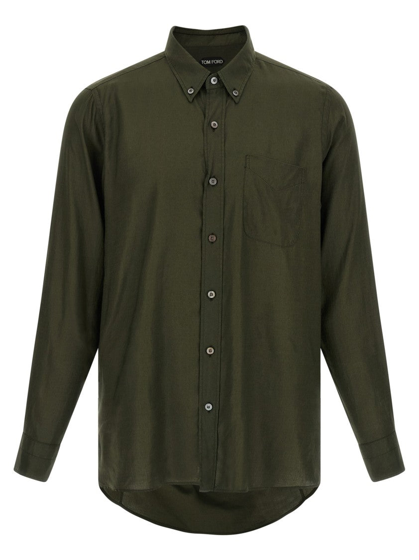 Tom Ford Fluid Gabardine Button-Down Shirt With Classic Collar And Chest Pocket