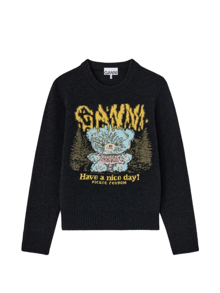 Ganni Graphic Bear Forest Knit Sweater
