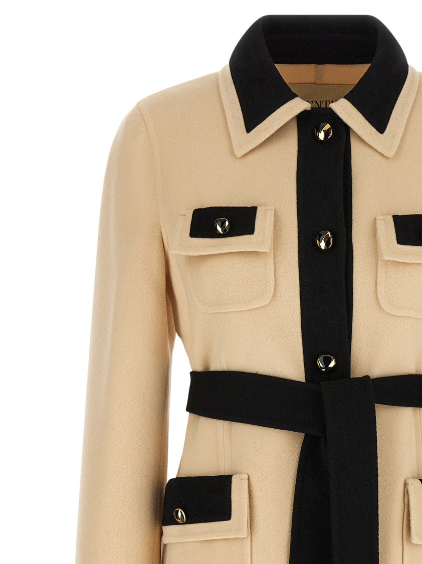 Valentino Garavani Midi Wool Coat With Contrast Trim