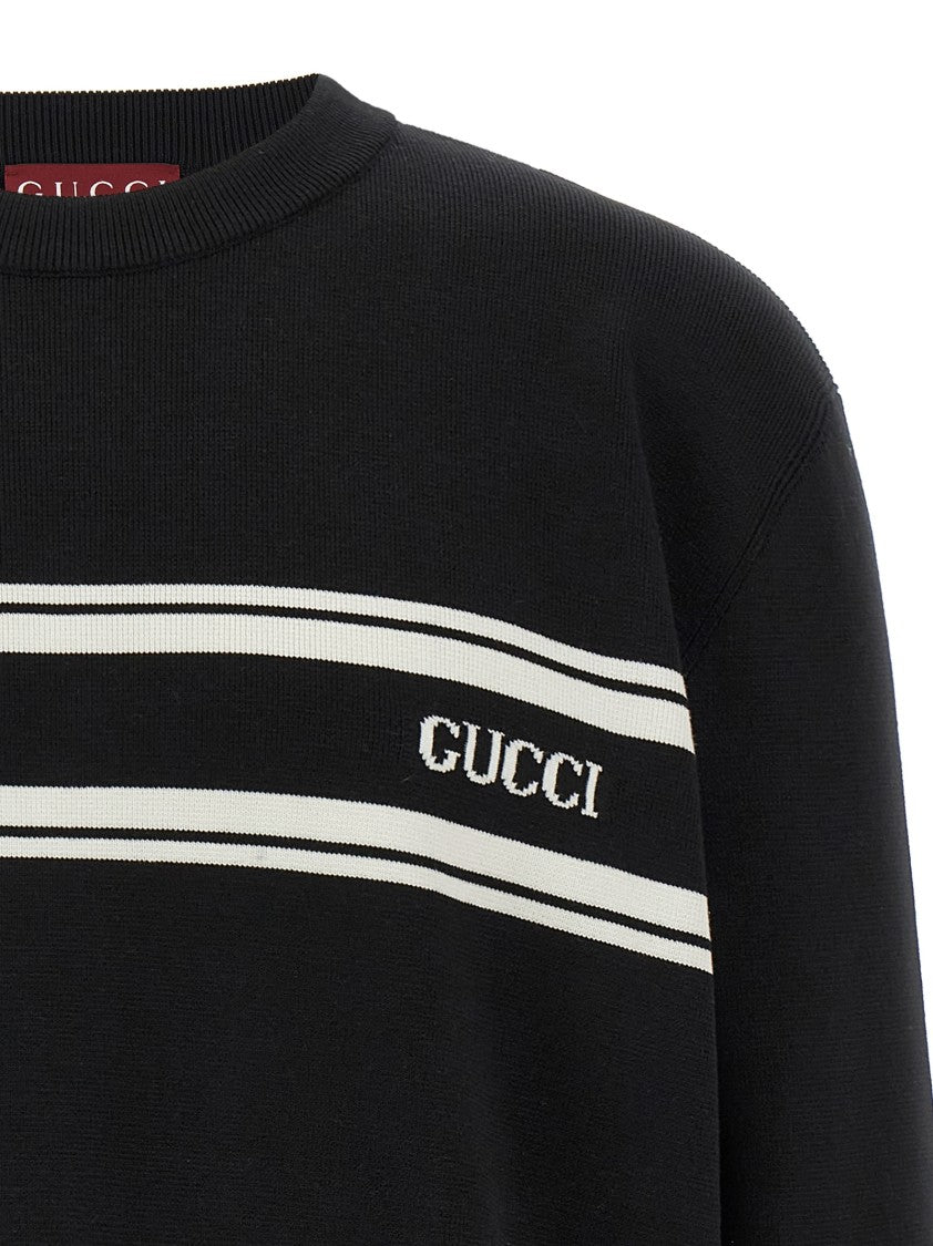 Gucci Black Cotton And Silk Intarsio Sweater