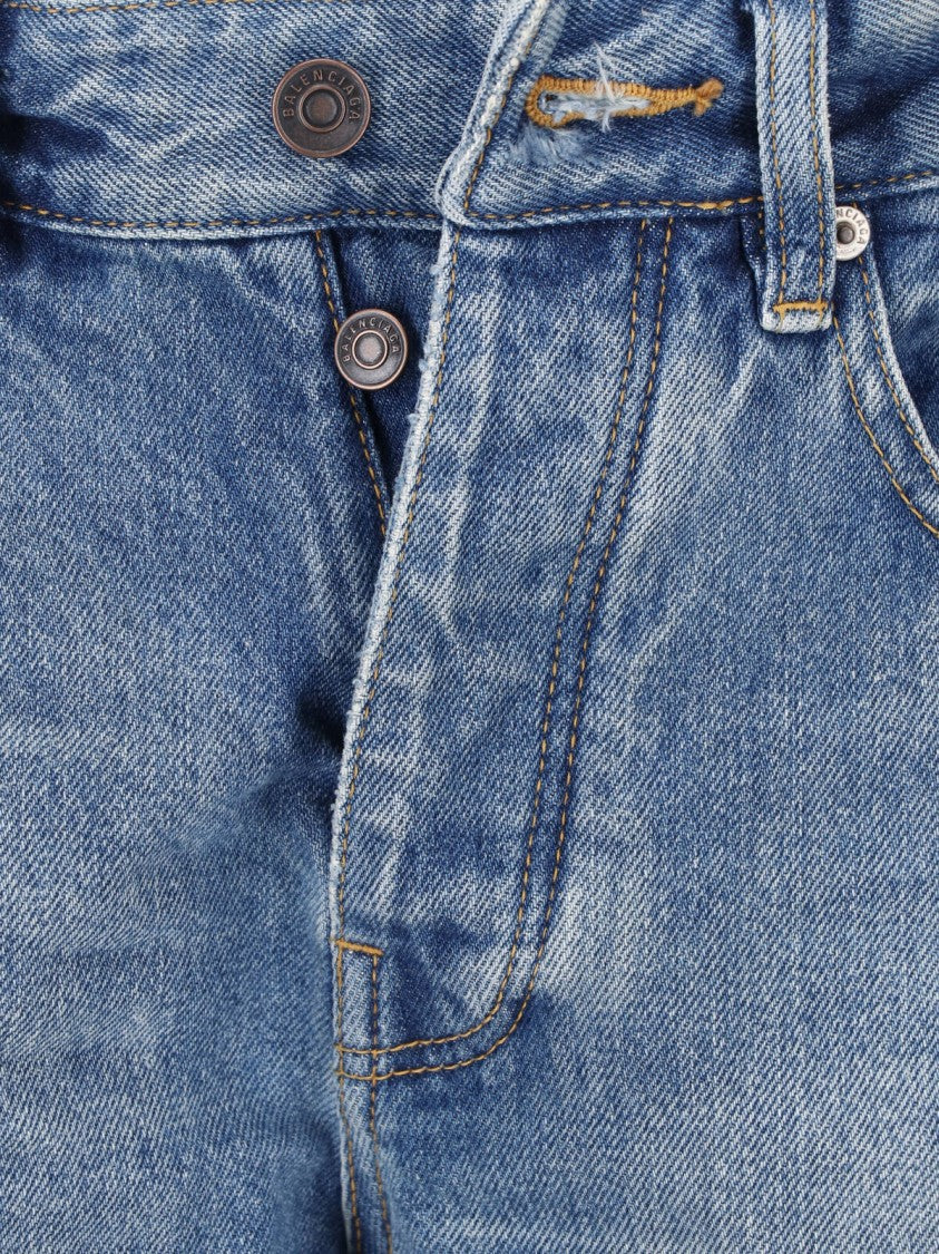 Balenciaga Straight-Leg Blue Cotton Denim Jeans With Distressed Details