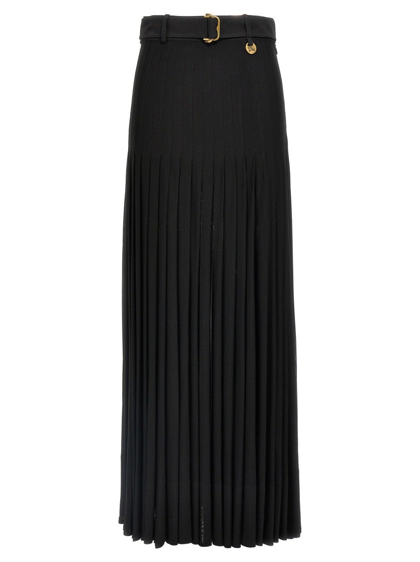 Burberry Long Pleated Skirt With Belted Waist And Logo Detail