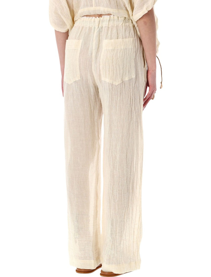 120% Lino Pantalone Crinkled Textured Light Trousers