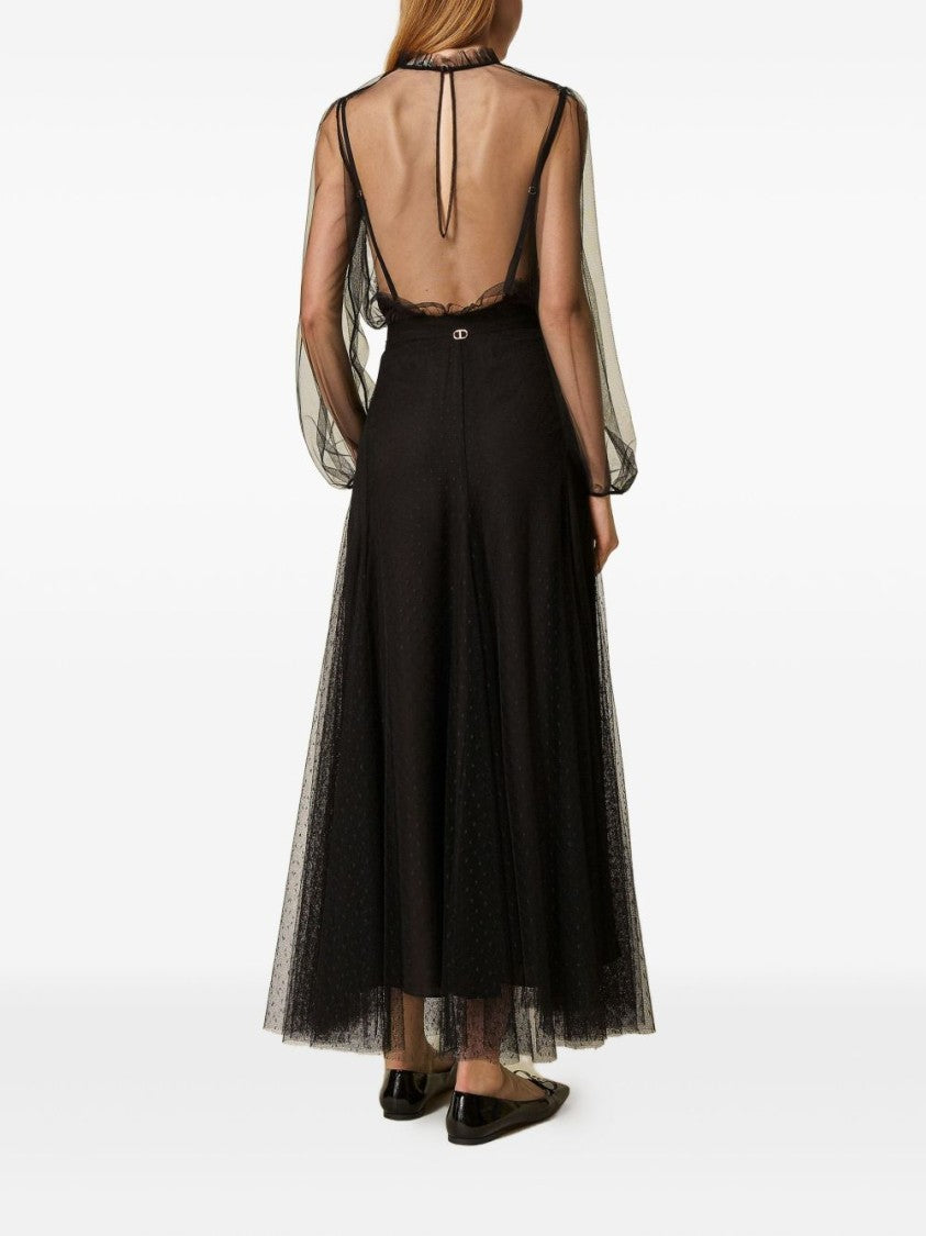 Twin-Set Long Flowing Black Skirt With Fitted Waist