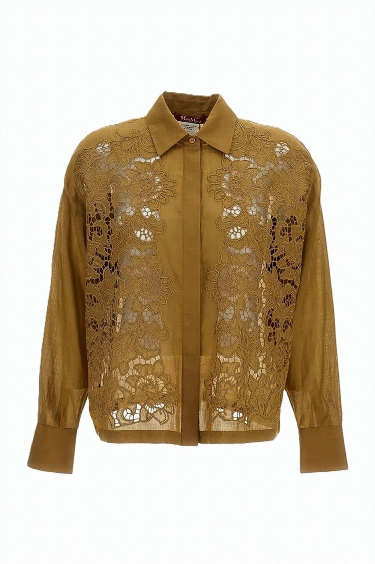 Max Mara Cropped Lace Overlay Shirt With Sheer Back