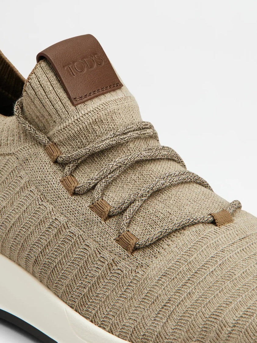 Tod's Beige Calzature Knitted Chevron Sneakers
