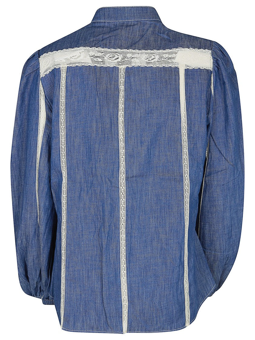 Zimmermann Denim Shirt With Voluminous Puff Sleeves And Lace Inserts
