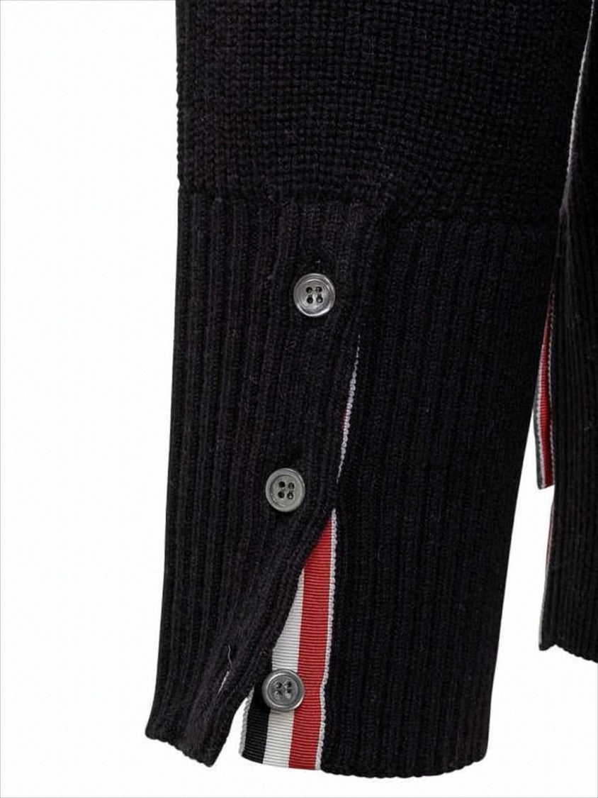 Thom Browne Two-Tone Grey And Black Sweater With Striped Accents
