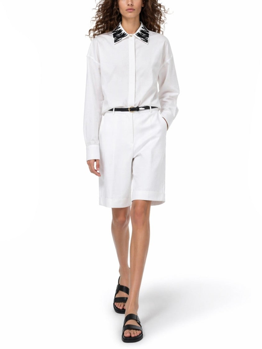 Max Mara White Strass Detail Cotton-Blend Shirt