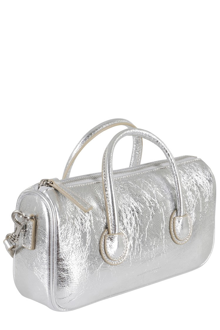 Margesherwood Small Zipper Bag With Crinkled Silver Leather Finish