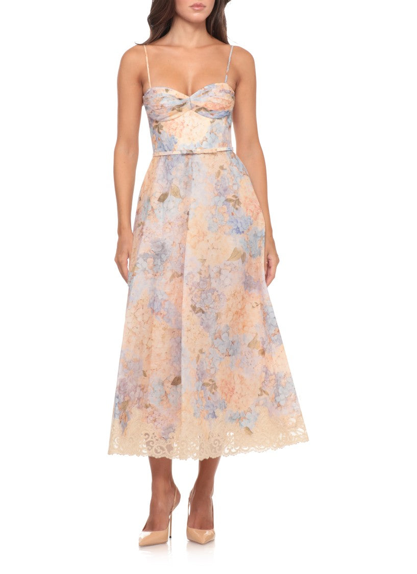 Zimmermann Midi-Length Floral Pattern Dress With Adjustable Waist Bow