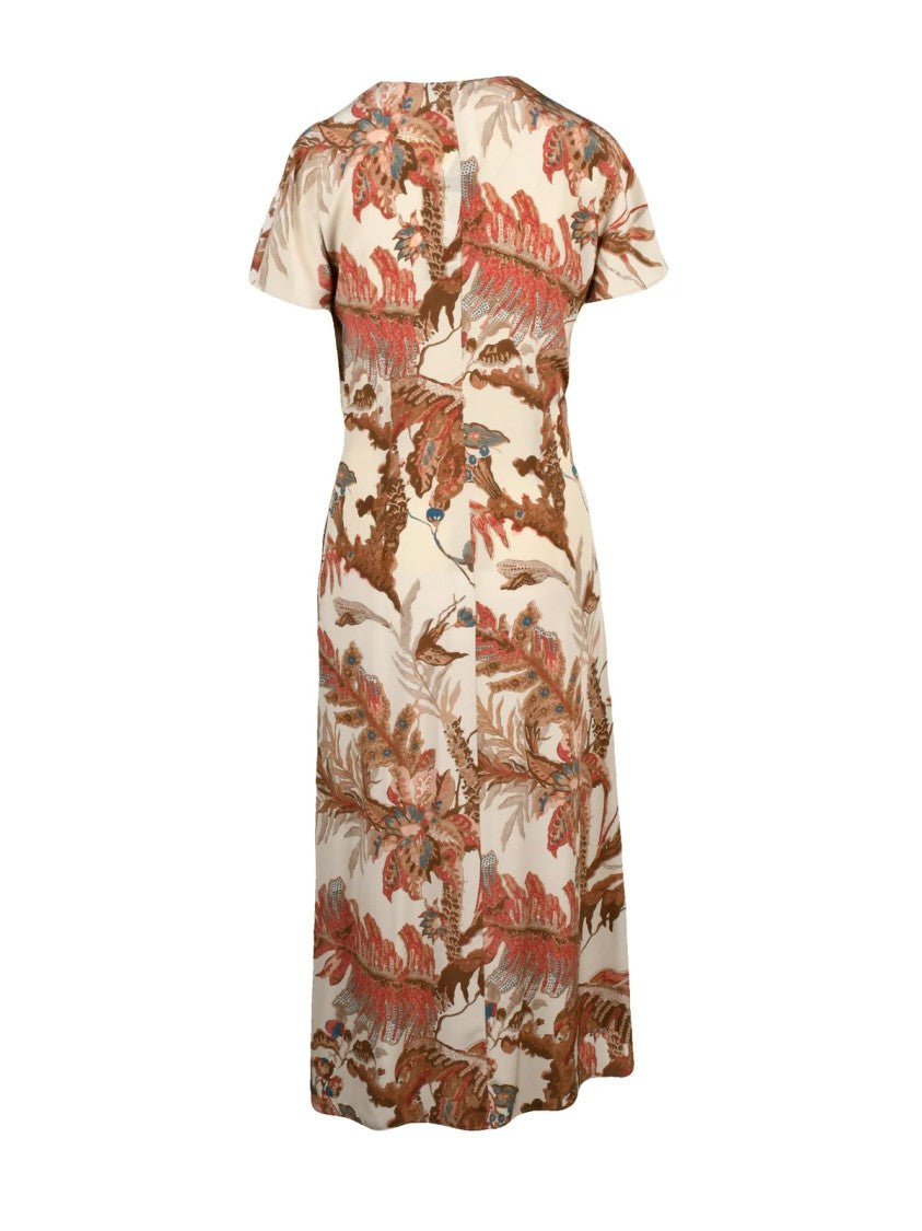 Max Mara Beige Aquila Printed Silk Midi Dress