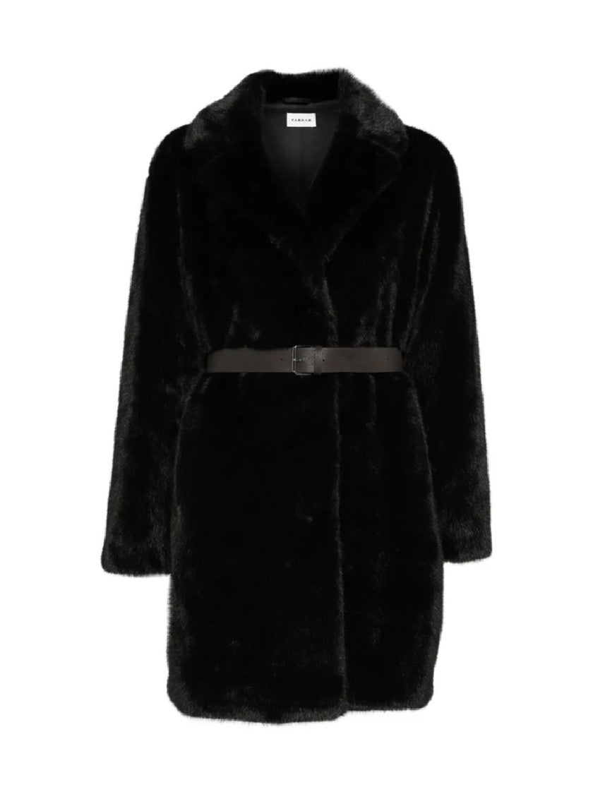 P.A.R.O.S.H. Plush Black Faux Fur Coat With Tailored Silhouette